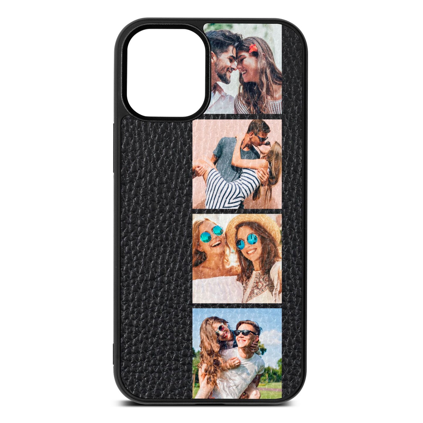 Photo Strip Montage Upload Black Pebble Leather iPhone 12 Mini Case