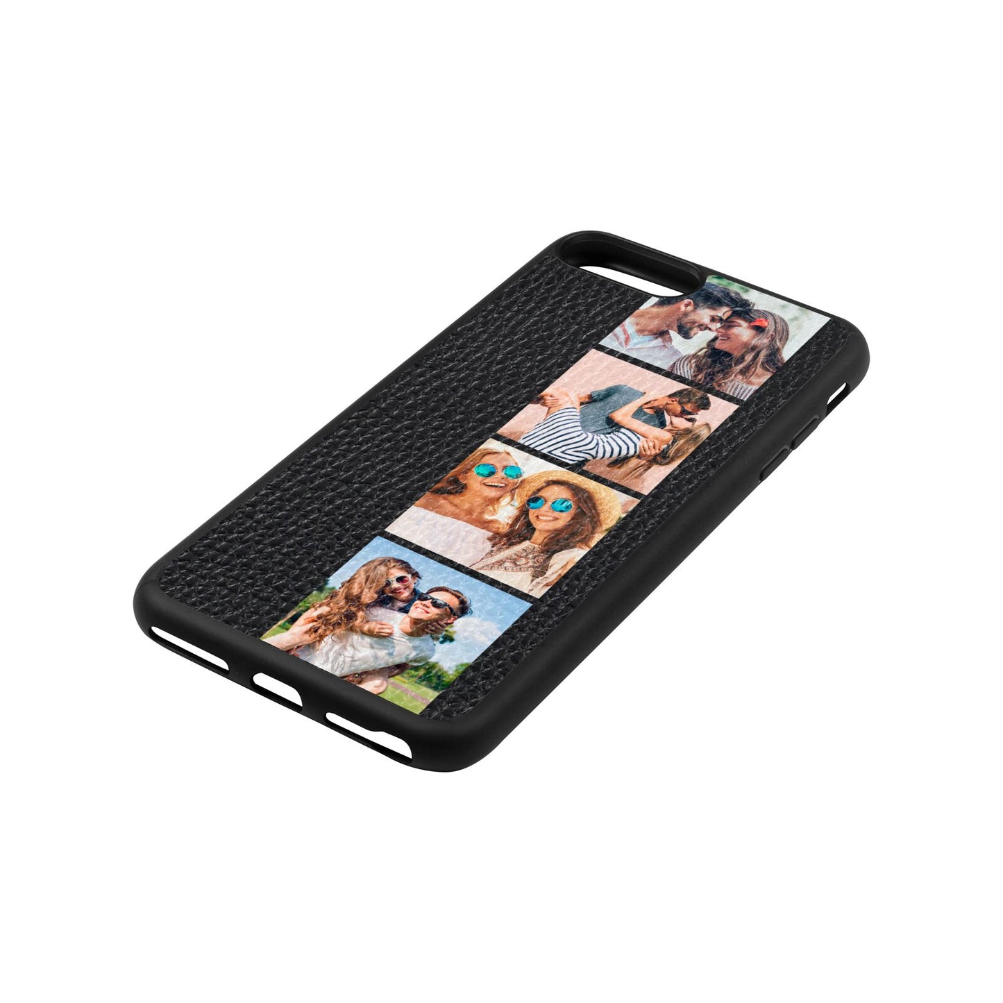 Photo Strip Montage Upload Black Pebble Leather iPhone 8 Plus Case Side Angle