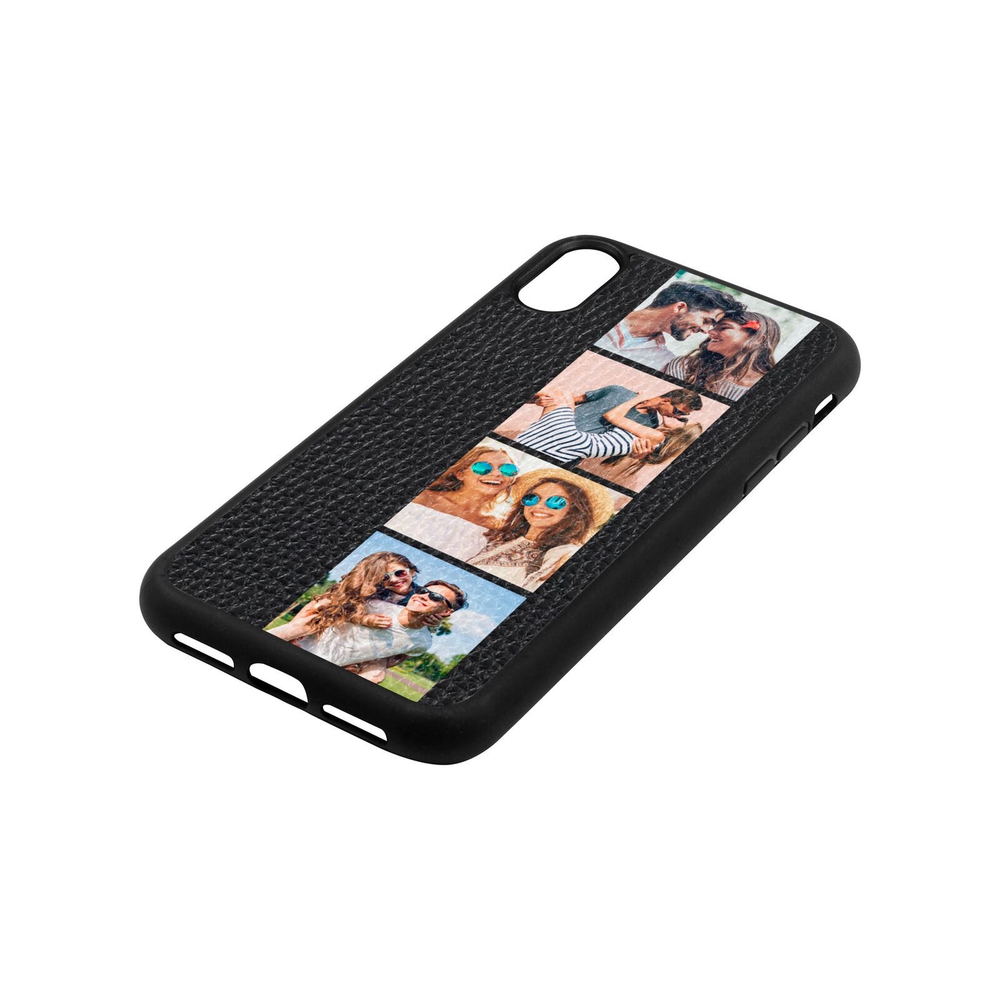 Photo Strip Montage Upload Black Pebble Leather iPhone Xr Case Side Angle