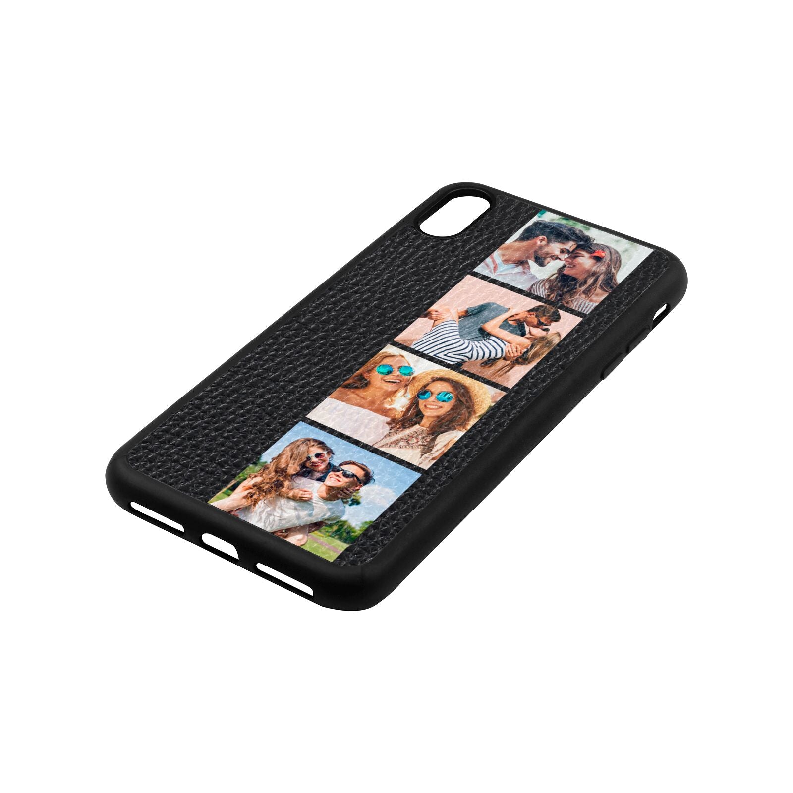 Photo Strip Montage Upload Black Pebble Leather iPhone Xs Max Case Side Angle