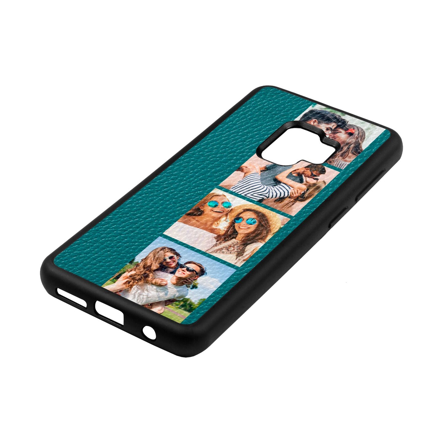 Photo Strip Montage Upload Green Pebble Leather Samsung S9 Case Side Angle