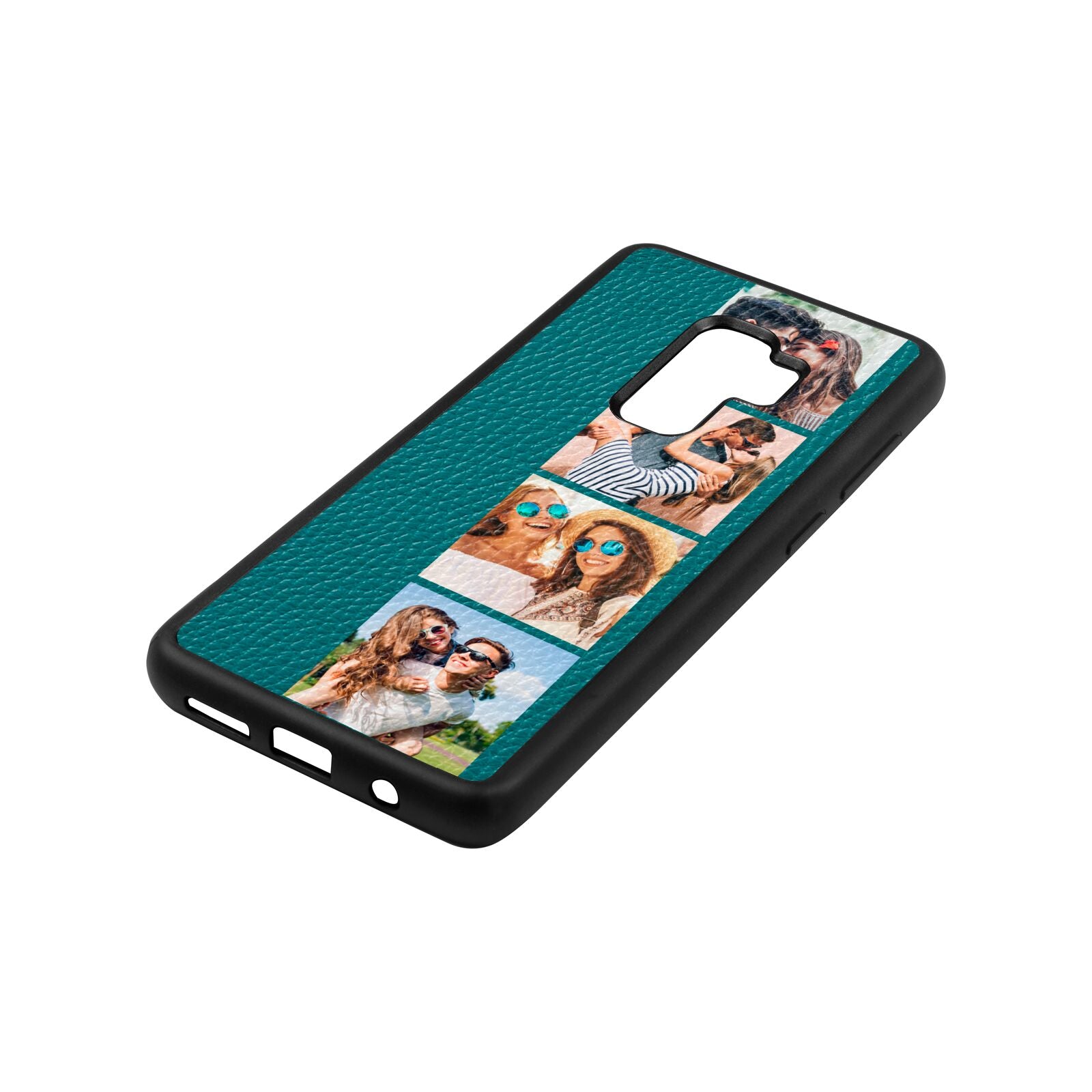 Photo Strip Montage Upload Green Pebble Leather Samsung S9 Plus Case Side Angle