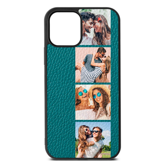 Photo Strip Montage Upload Green Pebble Leather iPhone 12 Case