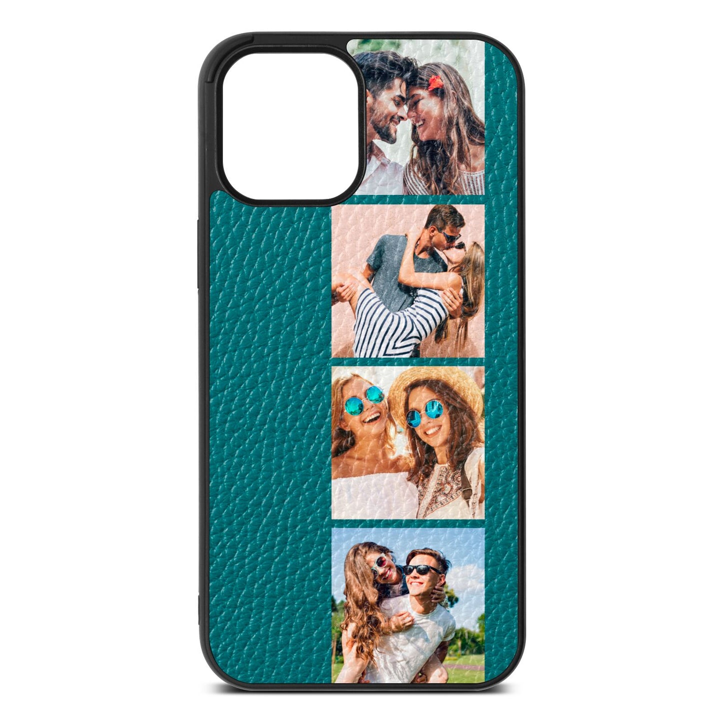 Photo Strip Montage Upload Green Pebble Leather iPhone 12 Pro Max Case