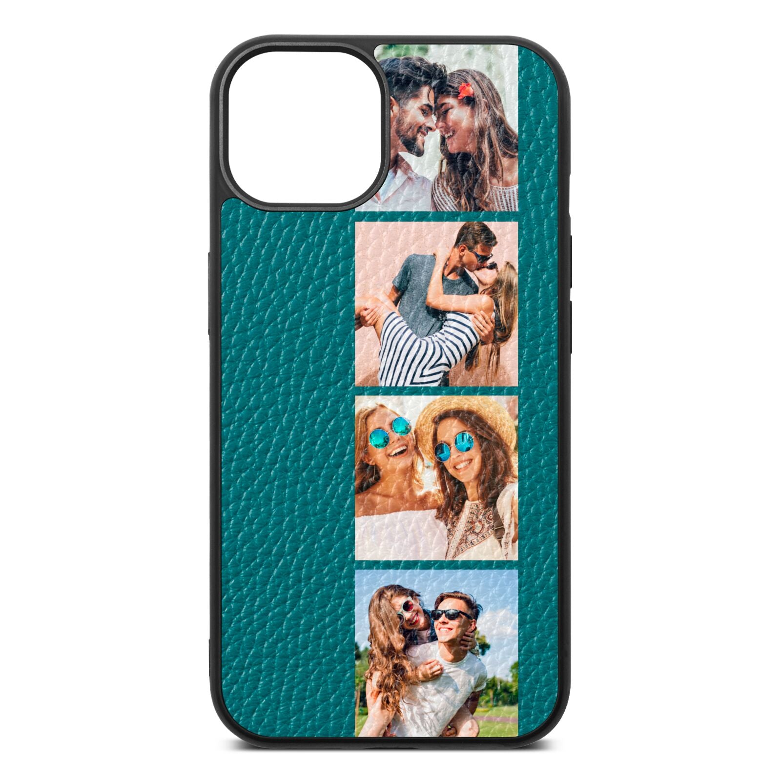 Photo Strip Montage Upload Green Pebble Leather iPhone 13 Case