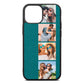 Photo Strip Montage Upload Green Pebble Leather iPhone 13 Mini Case