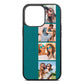 Photo Strip Montage Upload Green Pebble Leather iPhone 13 Pro Case