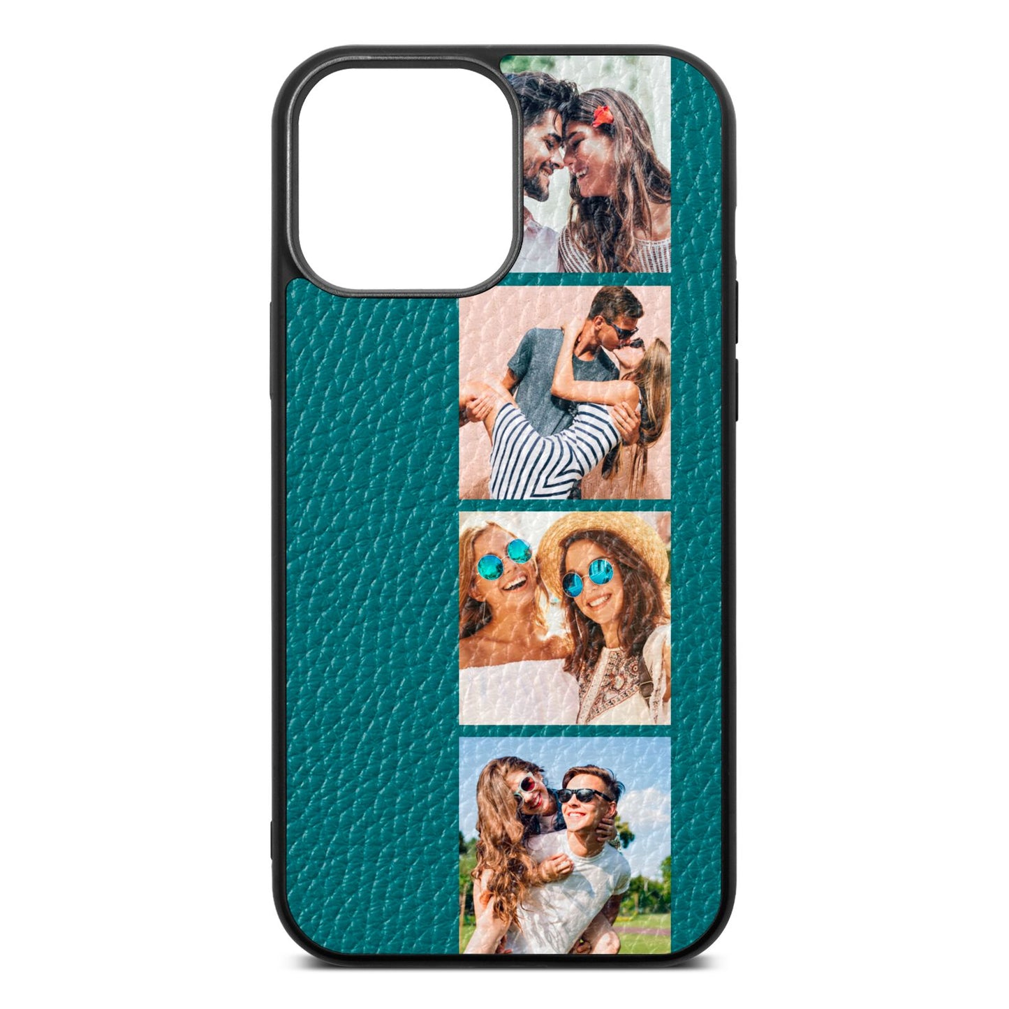 Photo Strip Montage Upload Green Pebble Leather iPhone 13 Pro Max Case