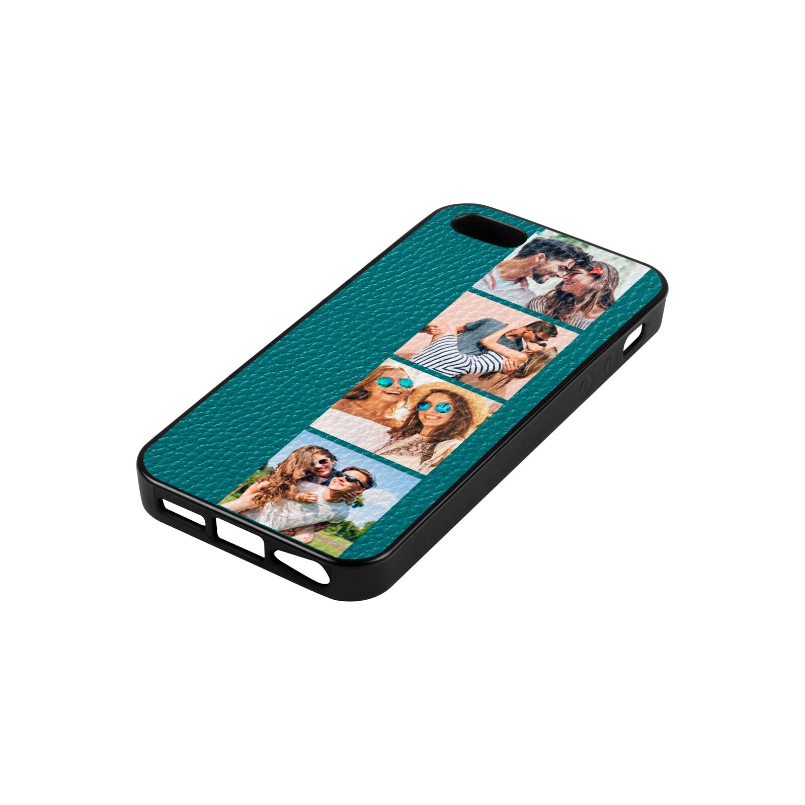 Photo Strip Montage Upload Green Pebble Leather iPhone 5 Case Side Angle