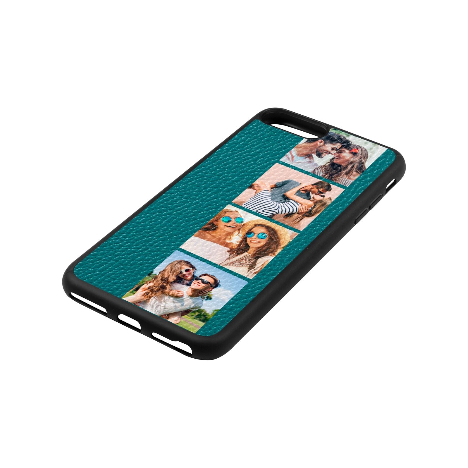 Photo Strip Montage Upload Green Pebble Leather iPhone 8 Plus Case Side Angle
