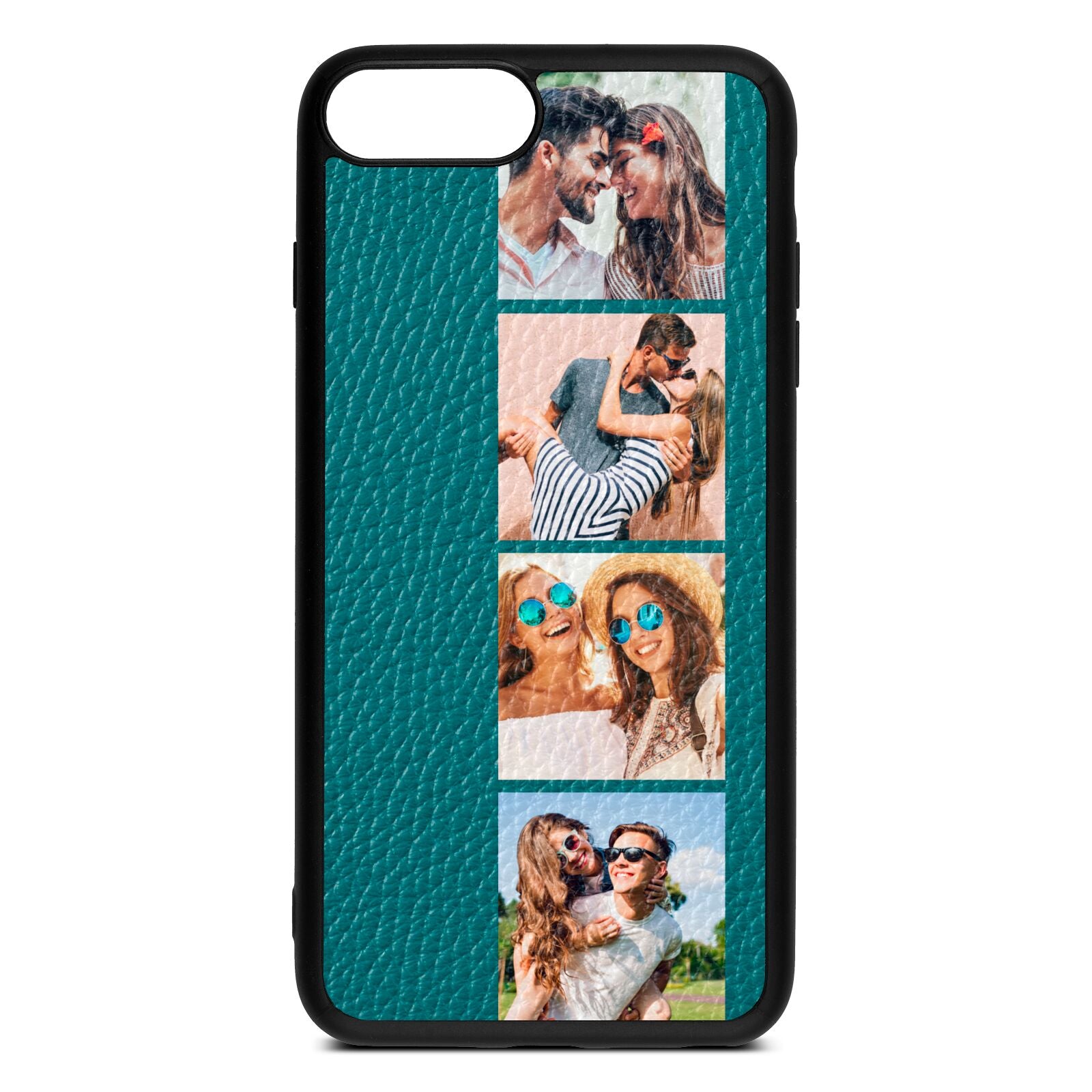 Photo Strip Montage Upload Green Pebble Leather iPhone 8 Plus Case