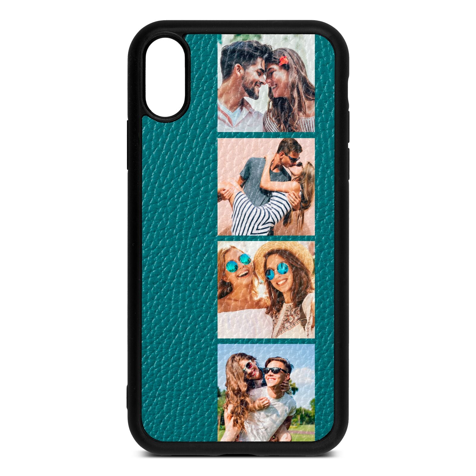 Photo Strip Montage Upload Green Pebble Leather iPhone Xr Case