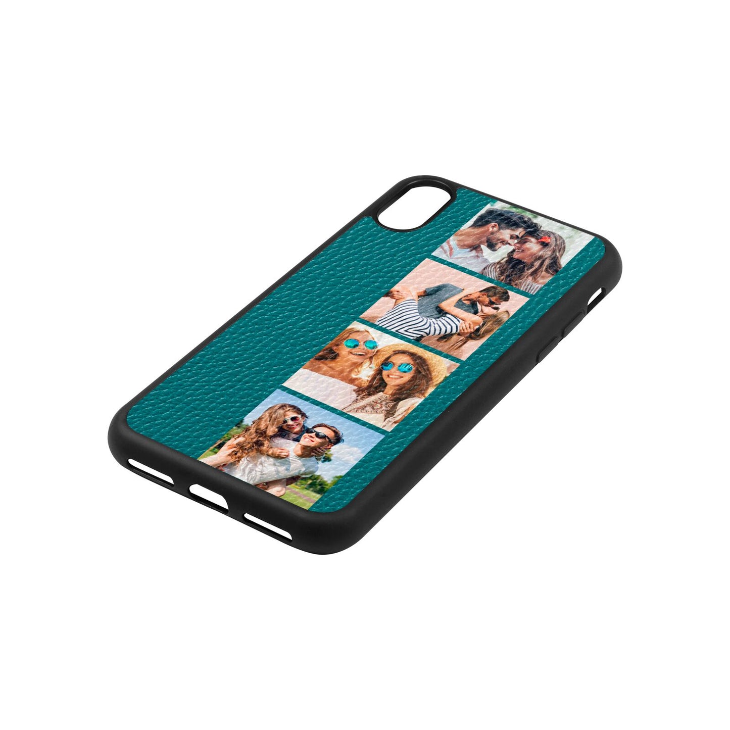 Photo Strip Montage Upload Green Pebble Leather iPhone Xs Case Side Angle