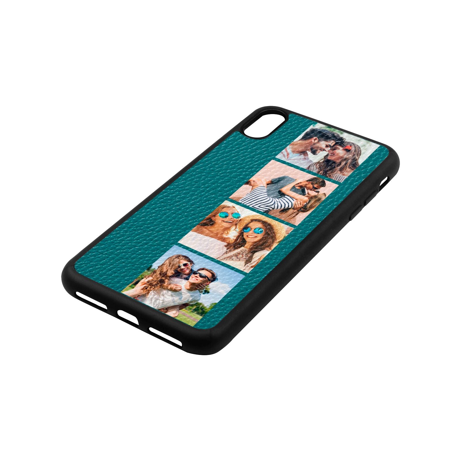 Photo Strip Montage Upload Green Pebble Leather iPhone Xs Max Case Side Angle