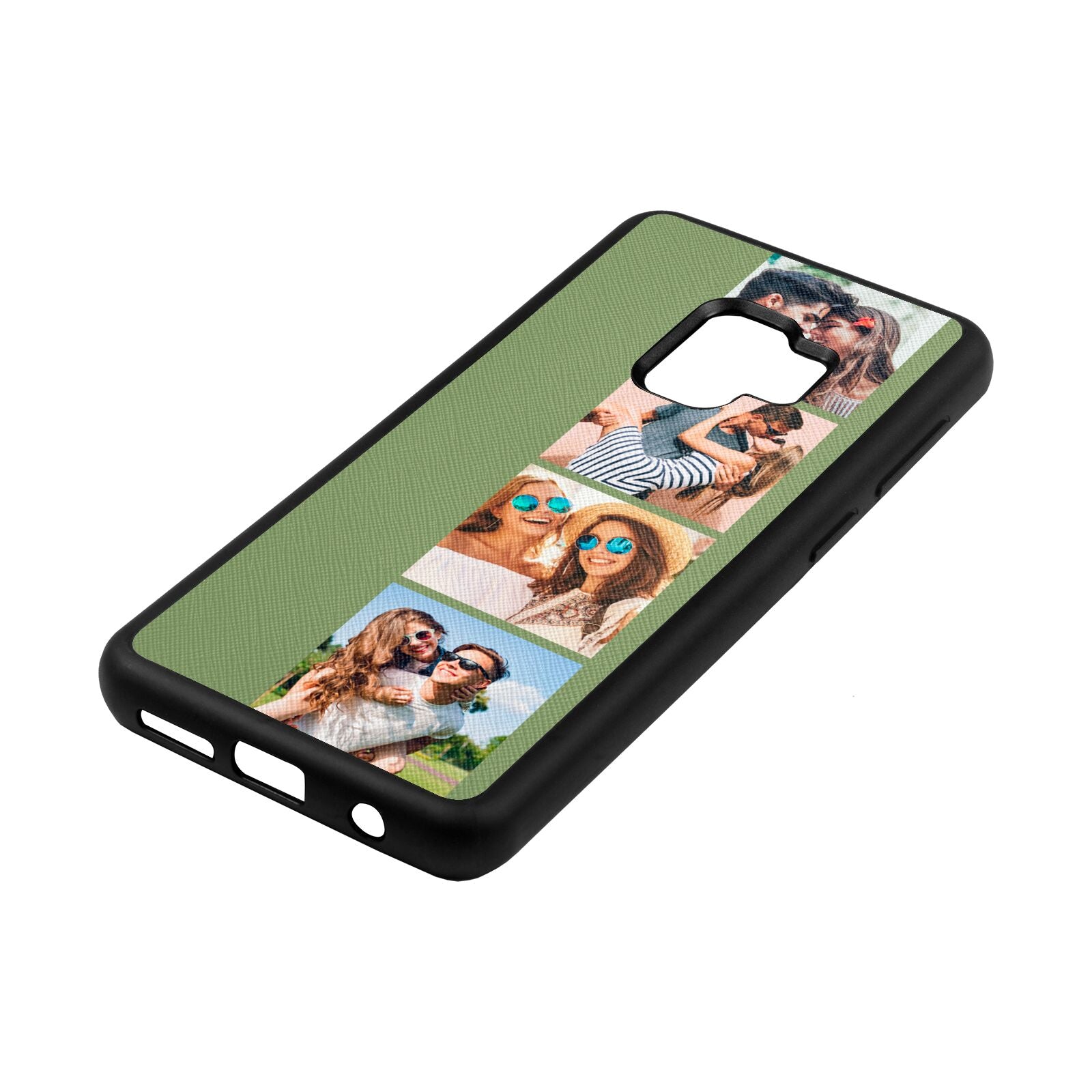 Photo Strip Montage Upload Lime Saffiano Leather Samsung S9 Case Side Angle