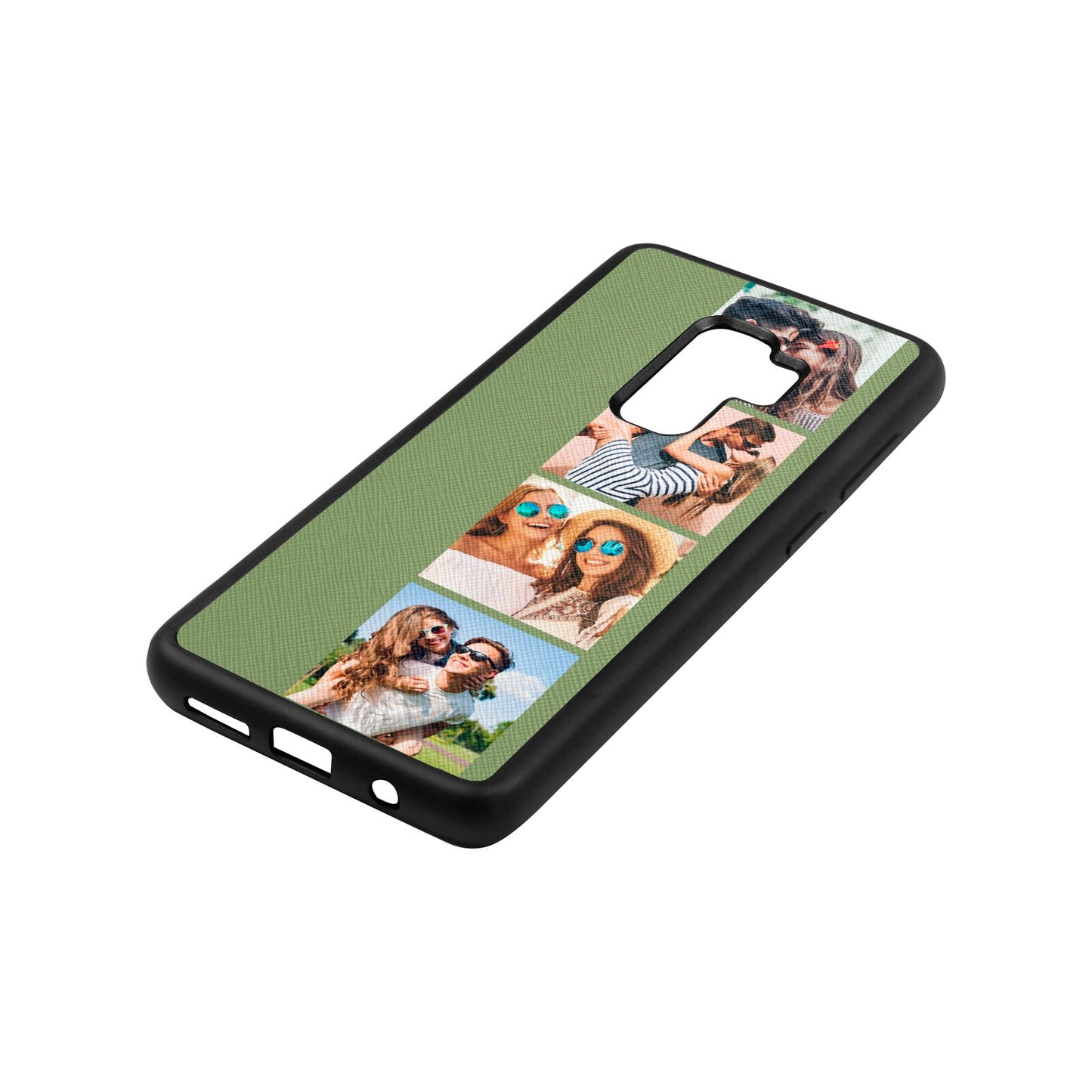 Photo Strip Montage Upload Lime Saffiano Leather Samsung S9 Plus Case Side Angle