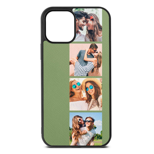 Photo Strip Montage Upload Lime Saffiano Leather iPhone 12 Case