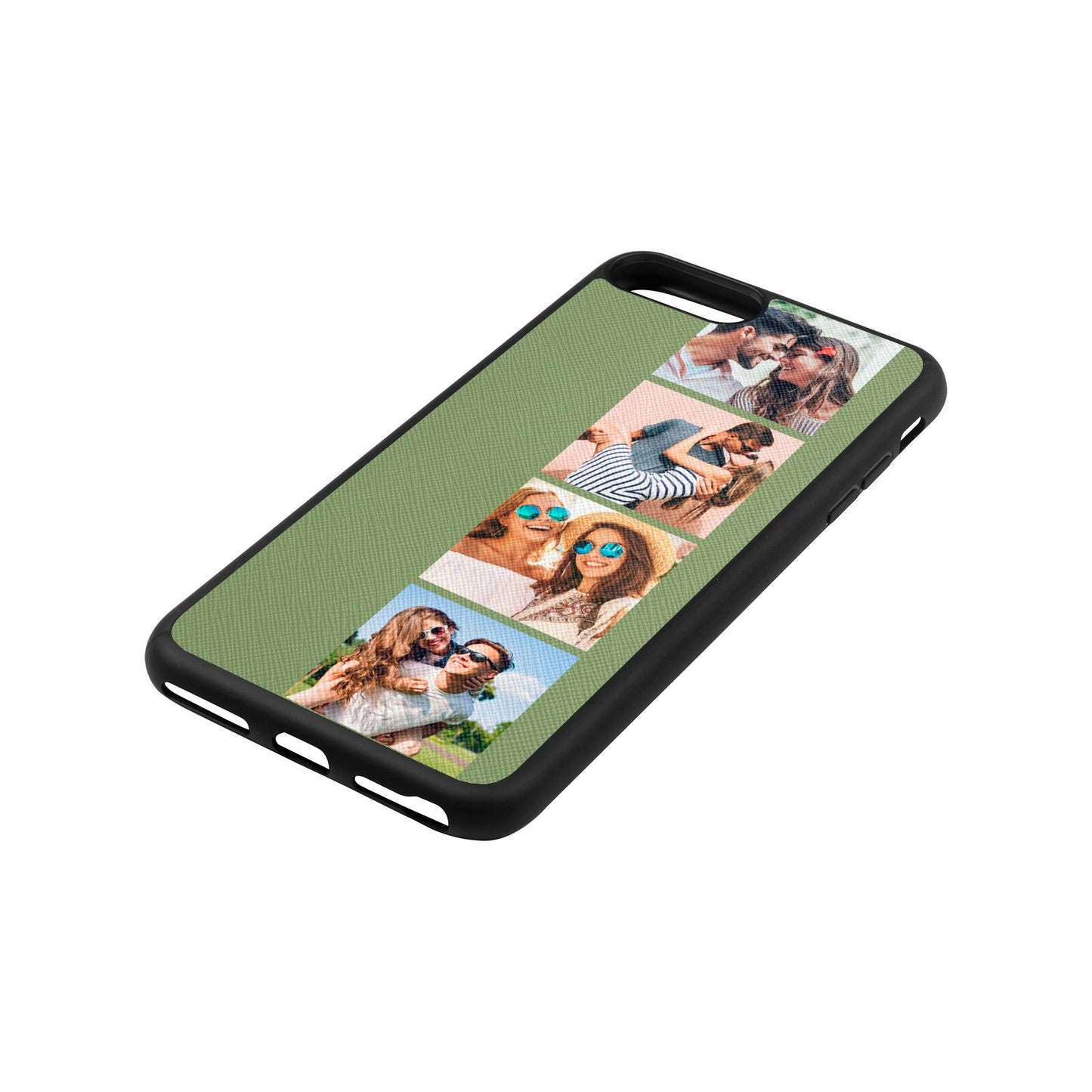 Photo Strip Montage Upload Lime Saffiano Leather iPhone 8 Plus Case Side Angle