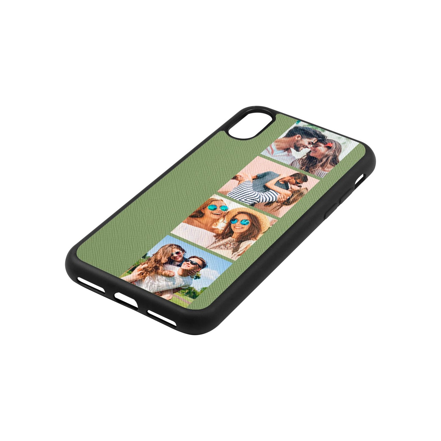 Photo Strip Montage Upload Lime Saffiano Leather iPhone Xs Case Side Angle