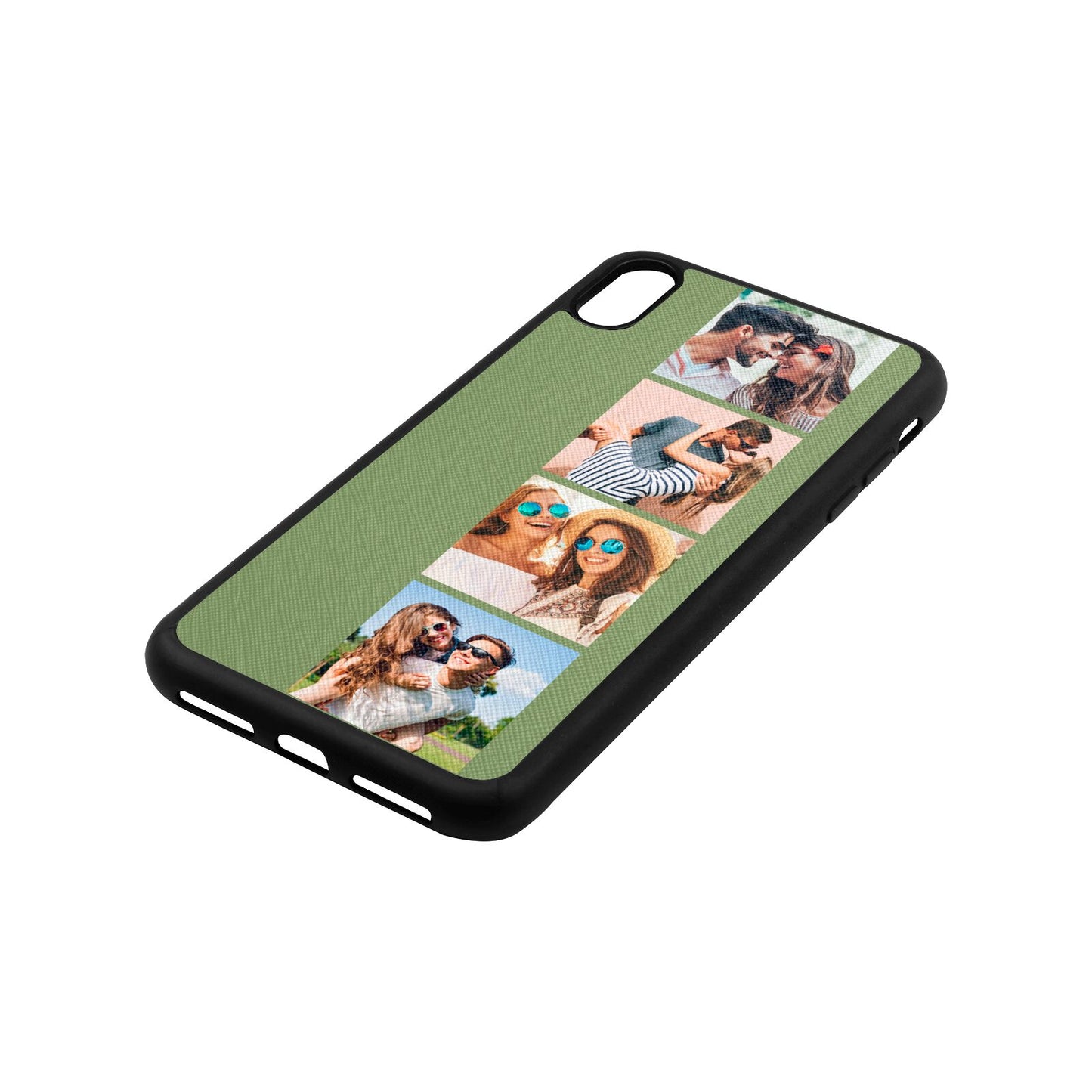 Photo Strip Montage Upload Lime Saffiano Leather iPhone Xs Max Case Side Angle
