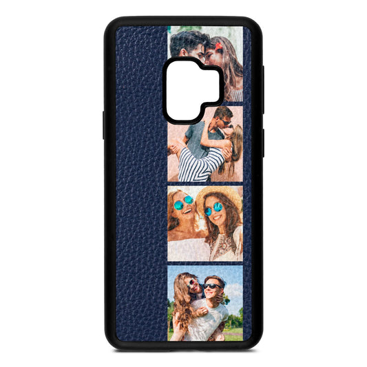 Photo Strip Montage Upload Navy Blue Pebble Leather Samsung S9 Case