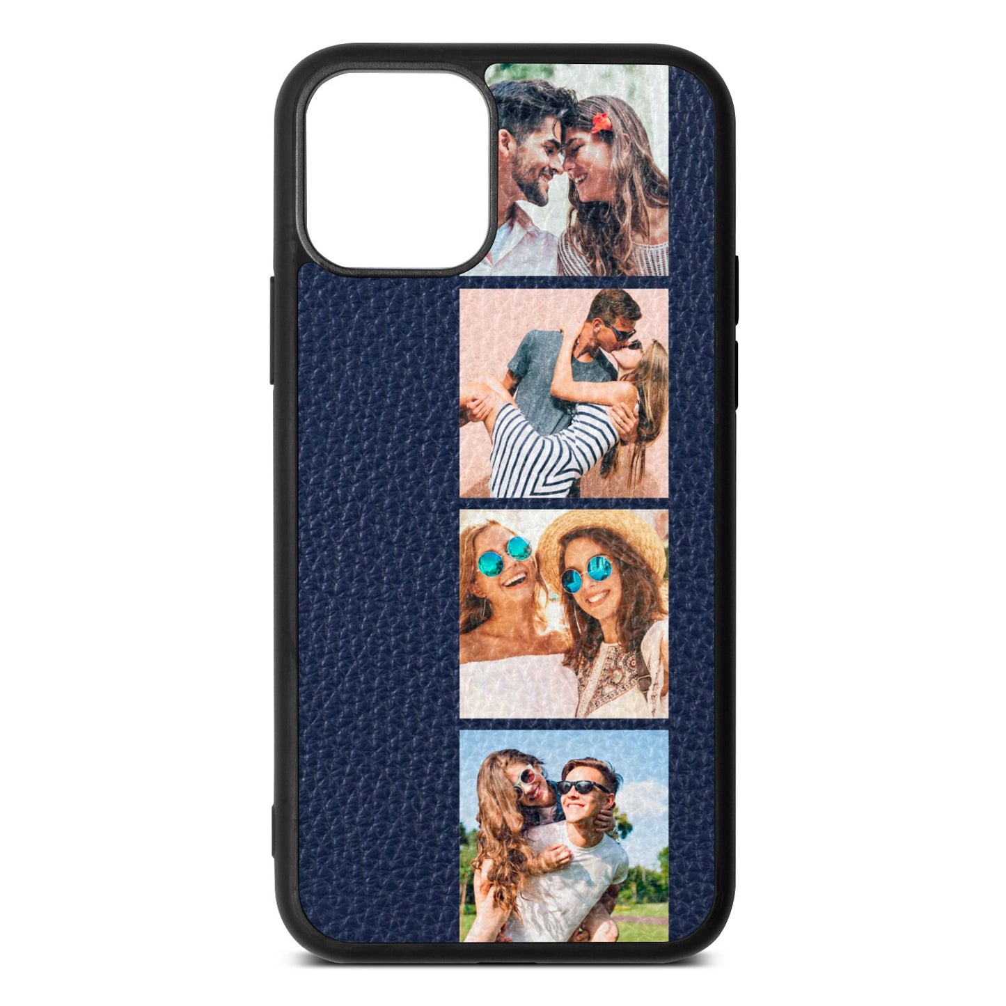 Photo Strip Montage Upload Navy Blue Pebble Leather iPhone 11 Pro Case