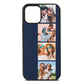 Photo Strip Montage Upload Navy Blue Pebble Leather iPhone 12 Case
