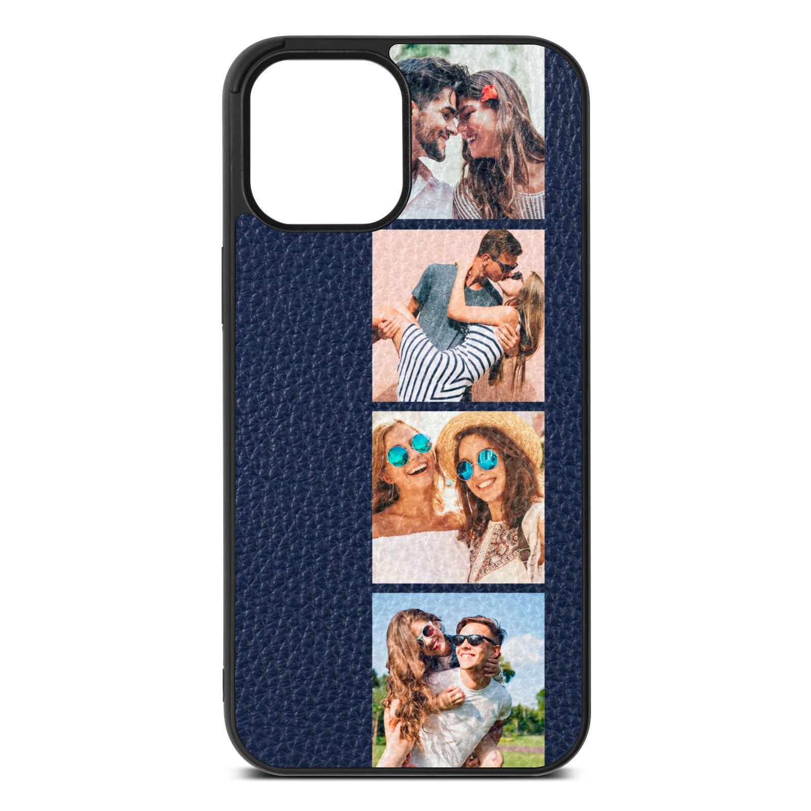 Photo Strip Montage Upload Navy Blue Pebble Leather iPhone 12 Pro Max Case