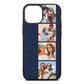 Photo Strip Montage Upload Navy Blue Pebble Leather iPhone 13 Mini Case