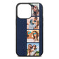 Photo Strip Montage Upload Navy Blue Pebble Leather iPhone 13 Pro Case