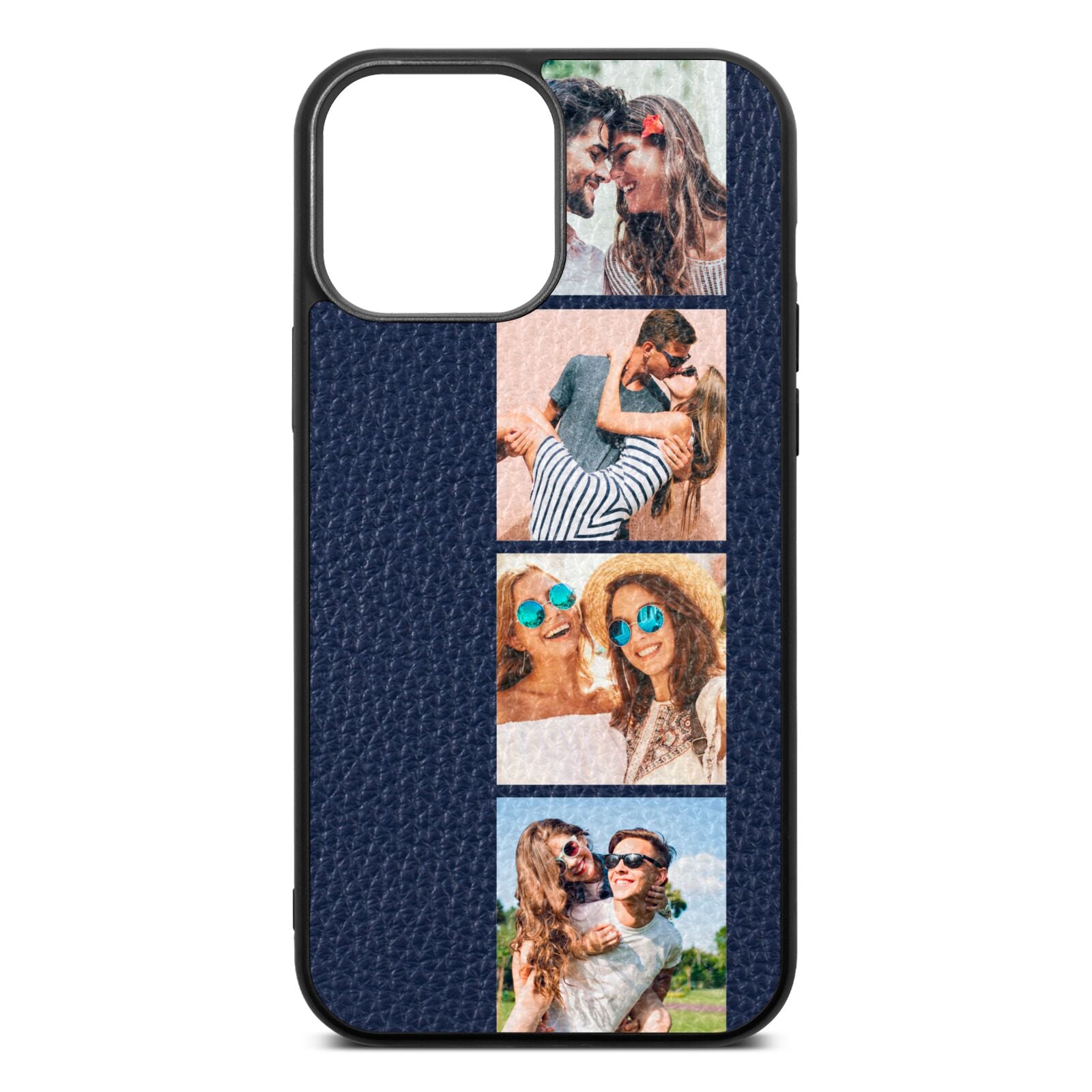 Photo Strip Montage Upload Navy Blue Pebble Leather iPhone 13 Pro Max Case