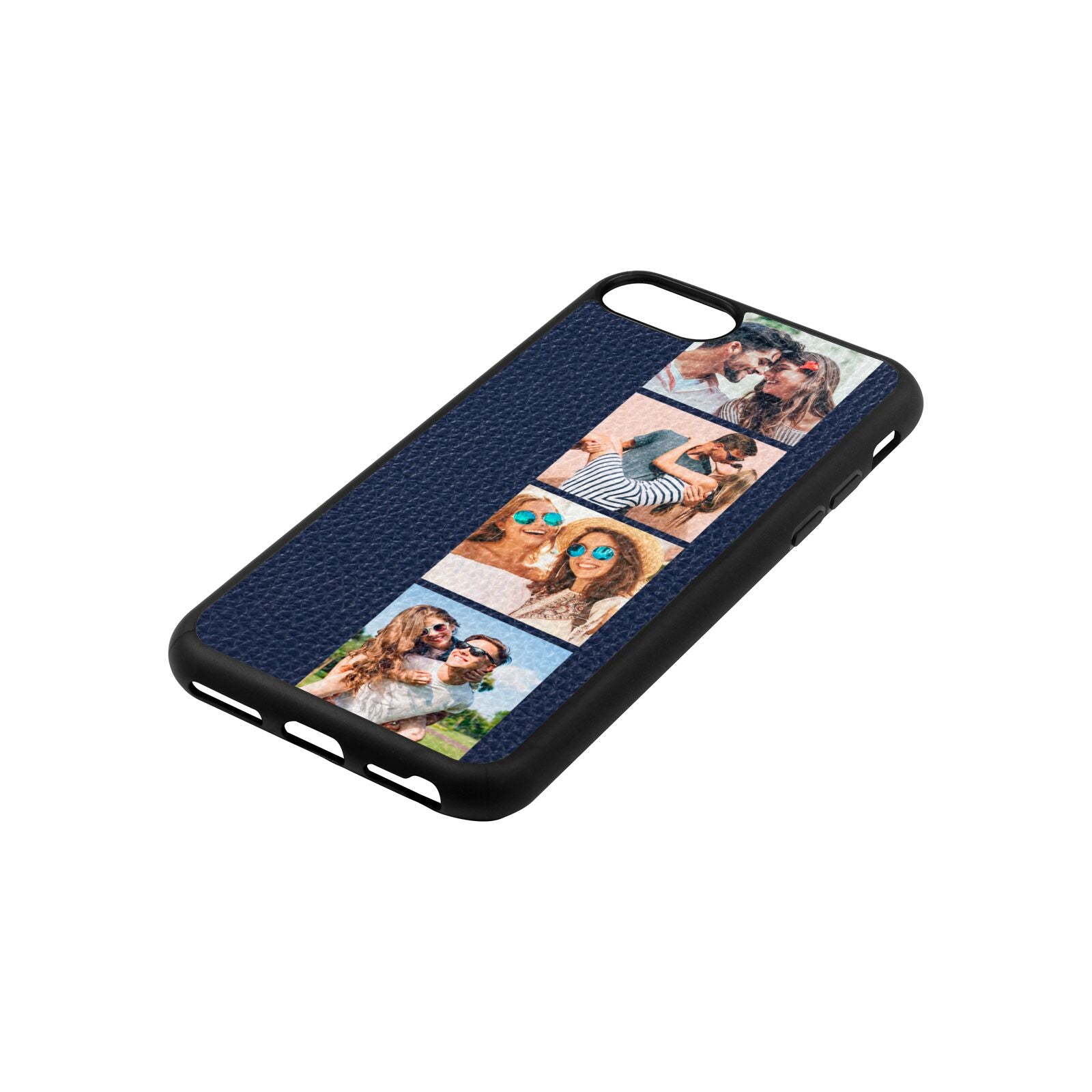 Photo Strip Montage Upload Navy Blue Pebble Leather iPhone 8 Case Side Angle