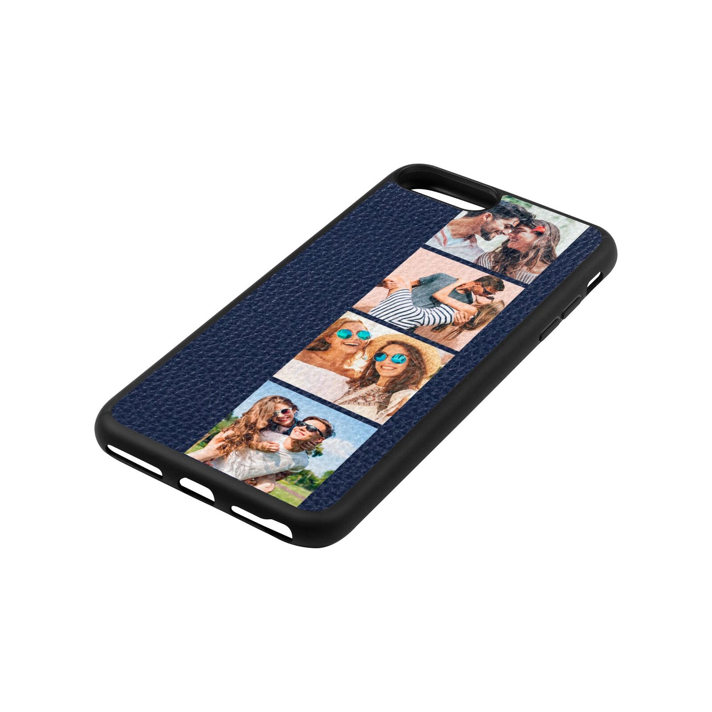 Photo Strip Montage Upload Navy Blue Pebble Leather iPhone 8 Plus Case Side Angle