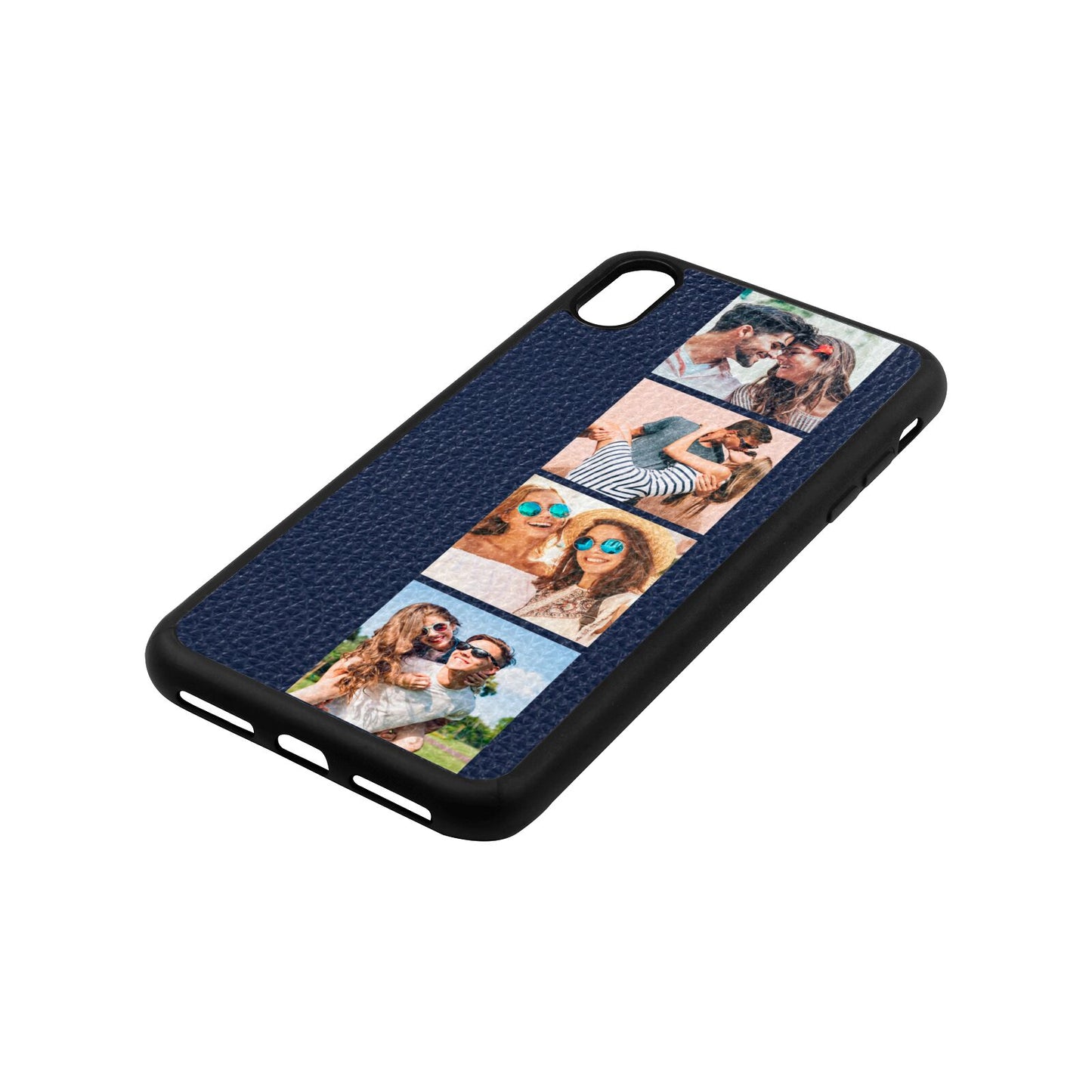 Photo Strip Montage Upload Navy Blue Pebble Leather iPhone Xs Max Case Side Image