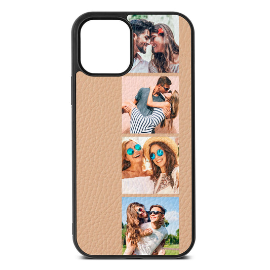 Photo Strip Montage Upload Nude Pebble Leather iPhone 12 Case
