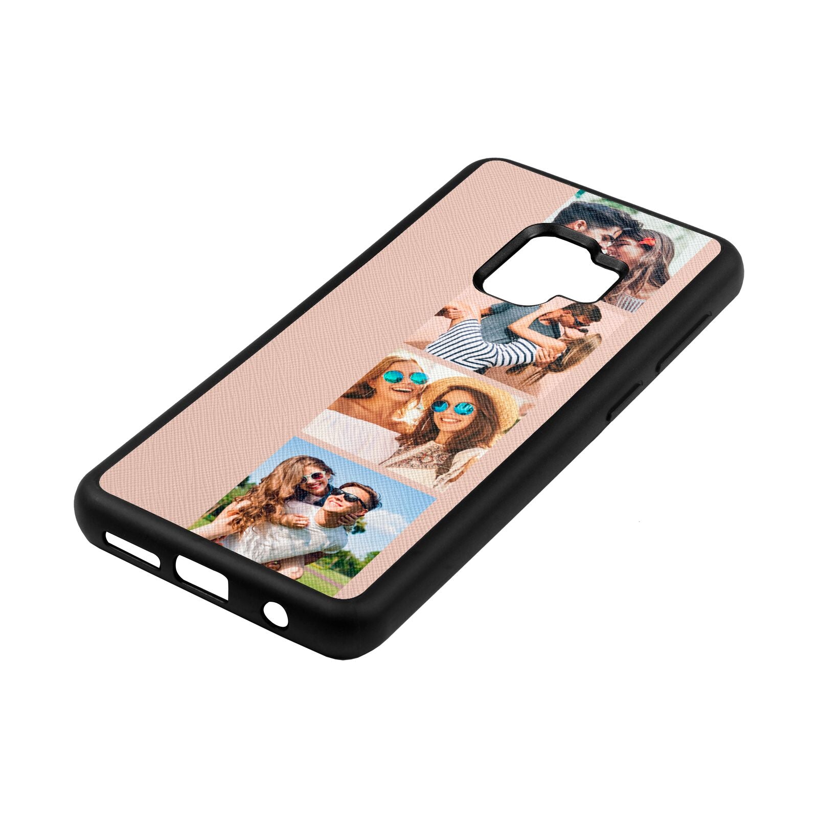 Photo Strip Montage Upload Nude Saffiano Leather Samsung S9 Case Side Angle