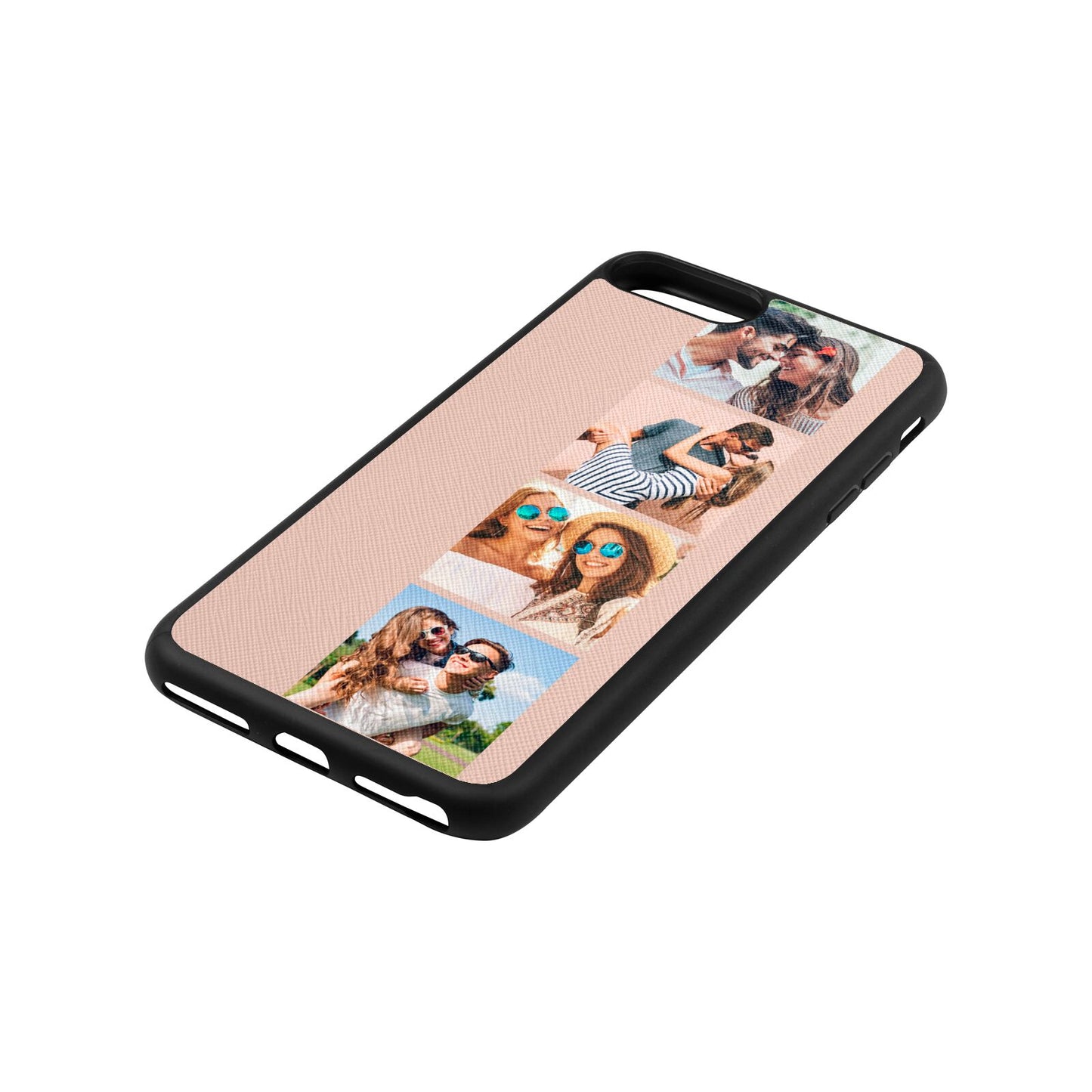 Photo Strip Montage Upload Nude Saffiano Leather iPhone 8 Plus Case Side Angle