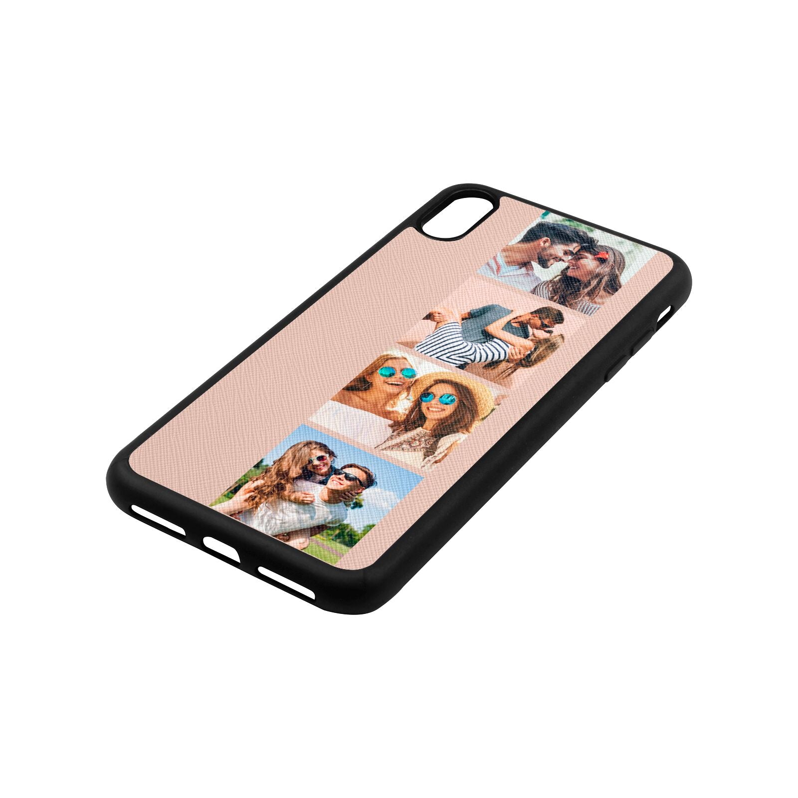 Photo Strip Montage Upload Nude Saffiano Leather iPhone Xs Max Case Side Angle