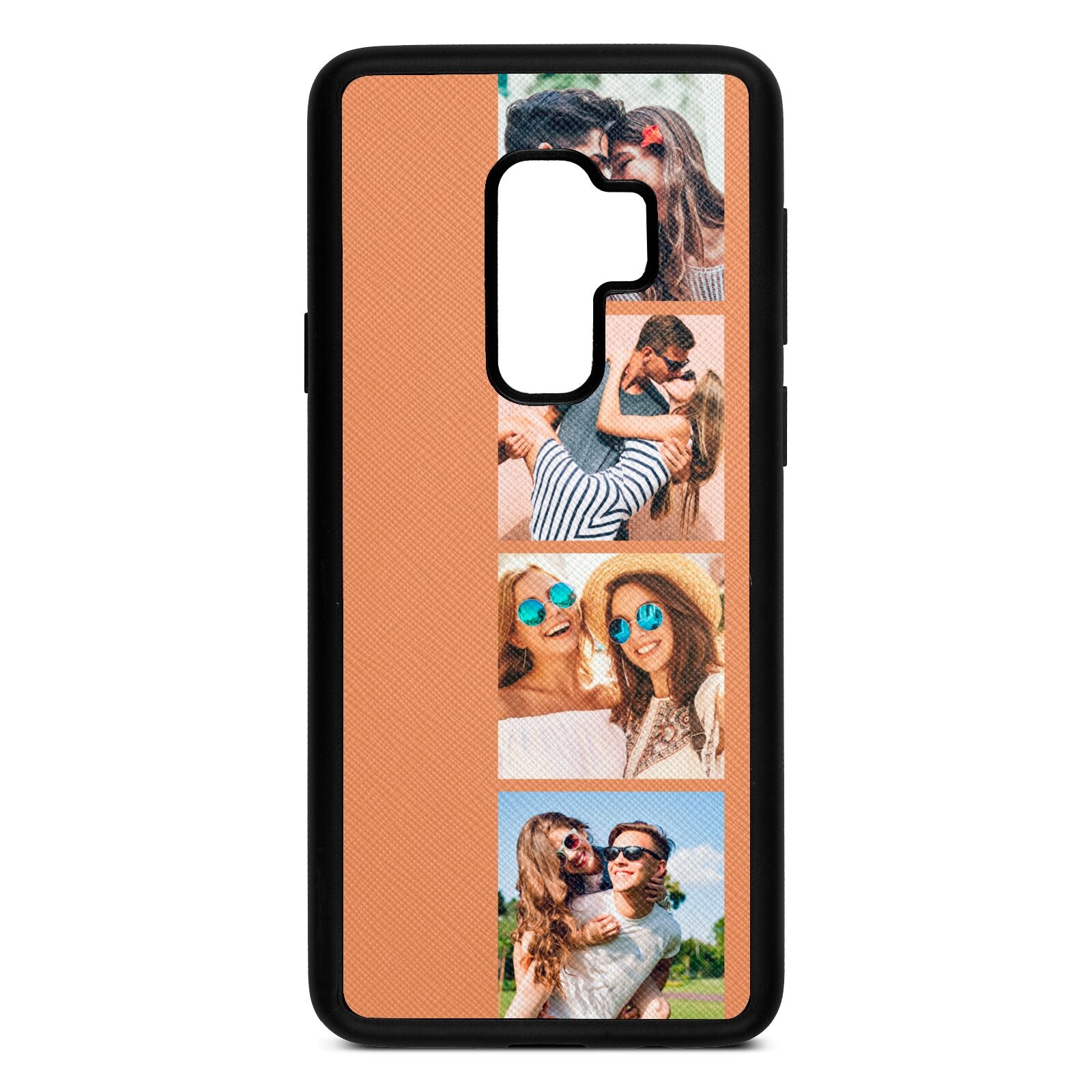 Photo Strip Montage Upload Orange Saffiano Leather Samsung S9 Plus Case