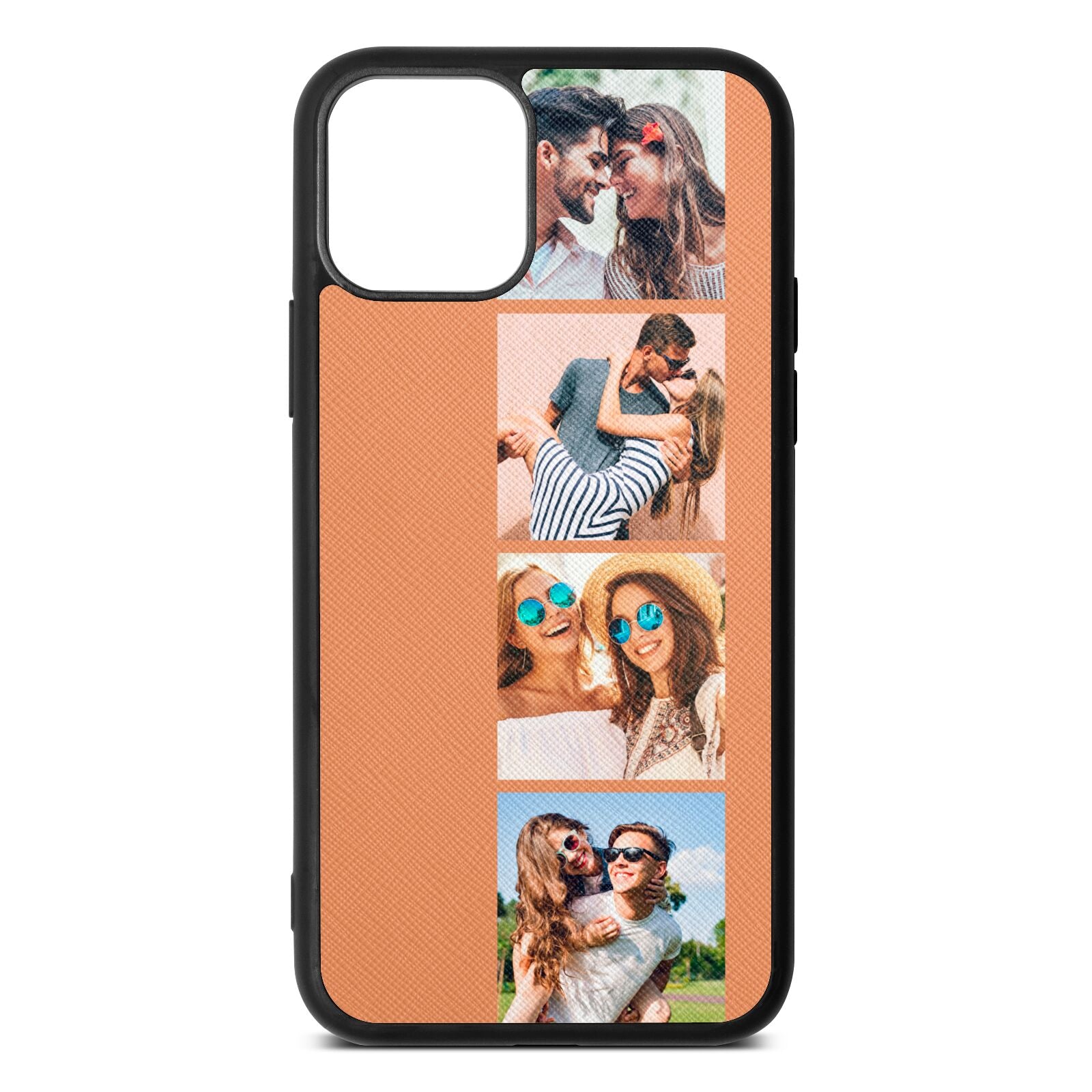 Photo Strip Montage Upload Orange Saffiano Leather iPhone 11 Case
