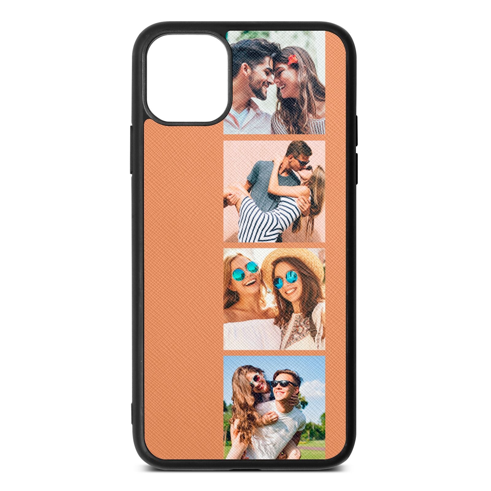 Photo Strip Montage Upload Orange Saffiano Leather iPhone 11 Pro Max Case