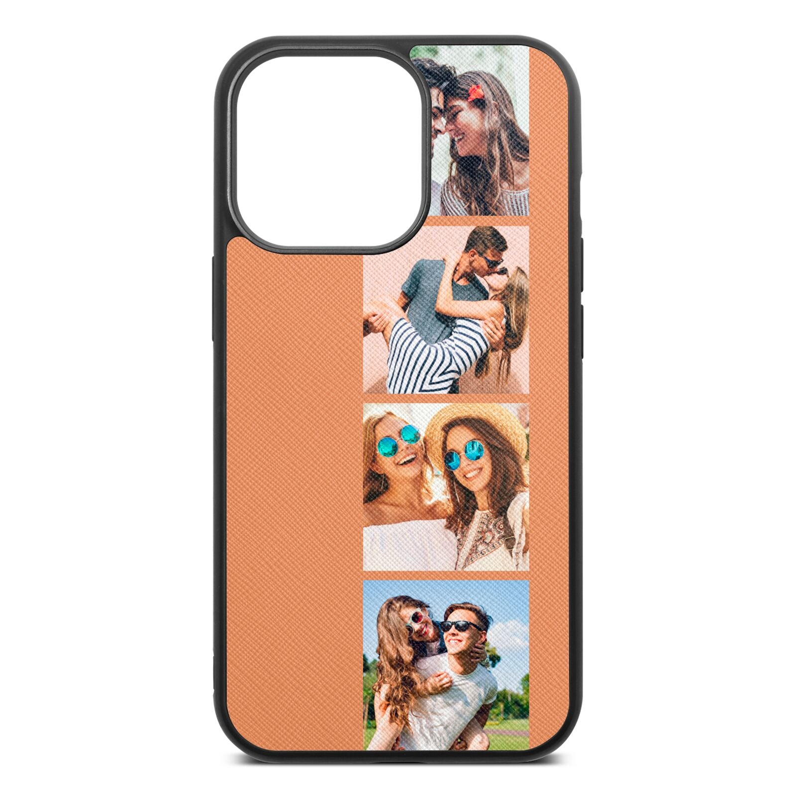 Photo Strip Montage Upload Orange Saffiano Leather iPhone 13 Pro Case