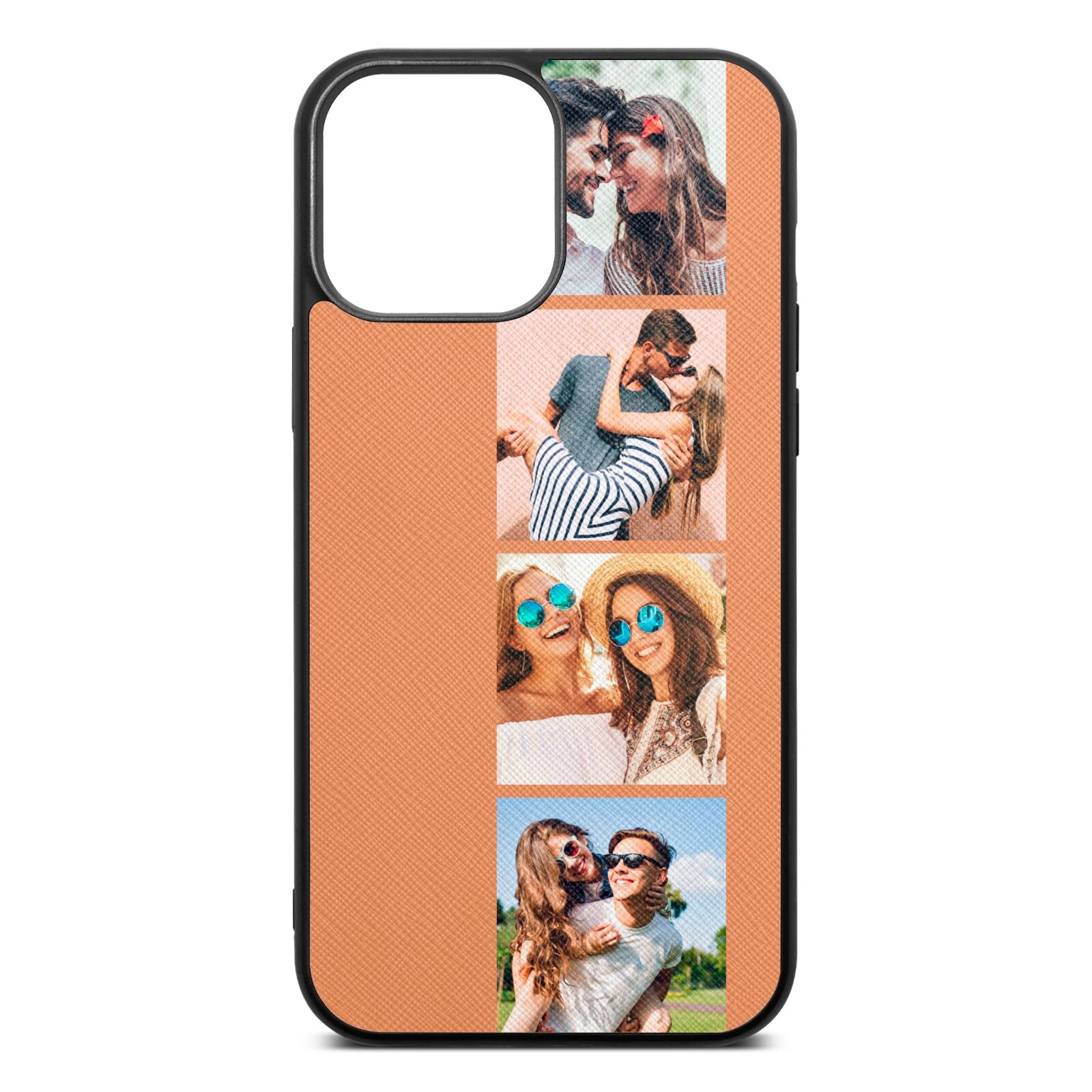 Photo Strip Montage Upload Orange Saffiano Leather iPhone 13 Pro Max Case