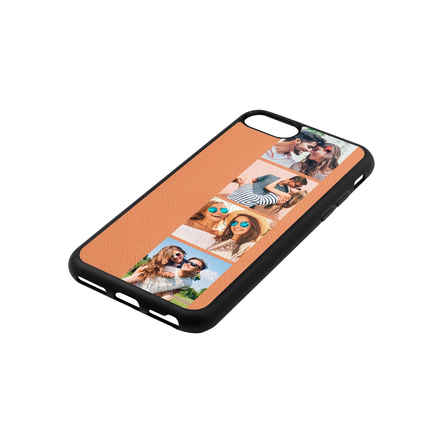Photo Strip Montage Upload Orange Saffiano Leather iPhone 8 Case Side Angle