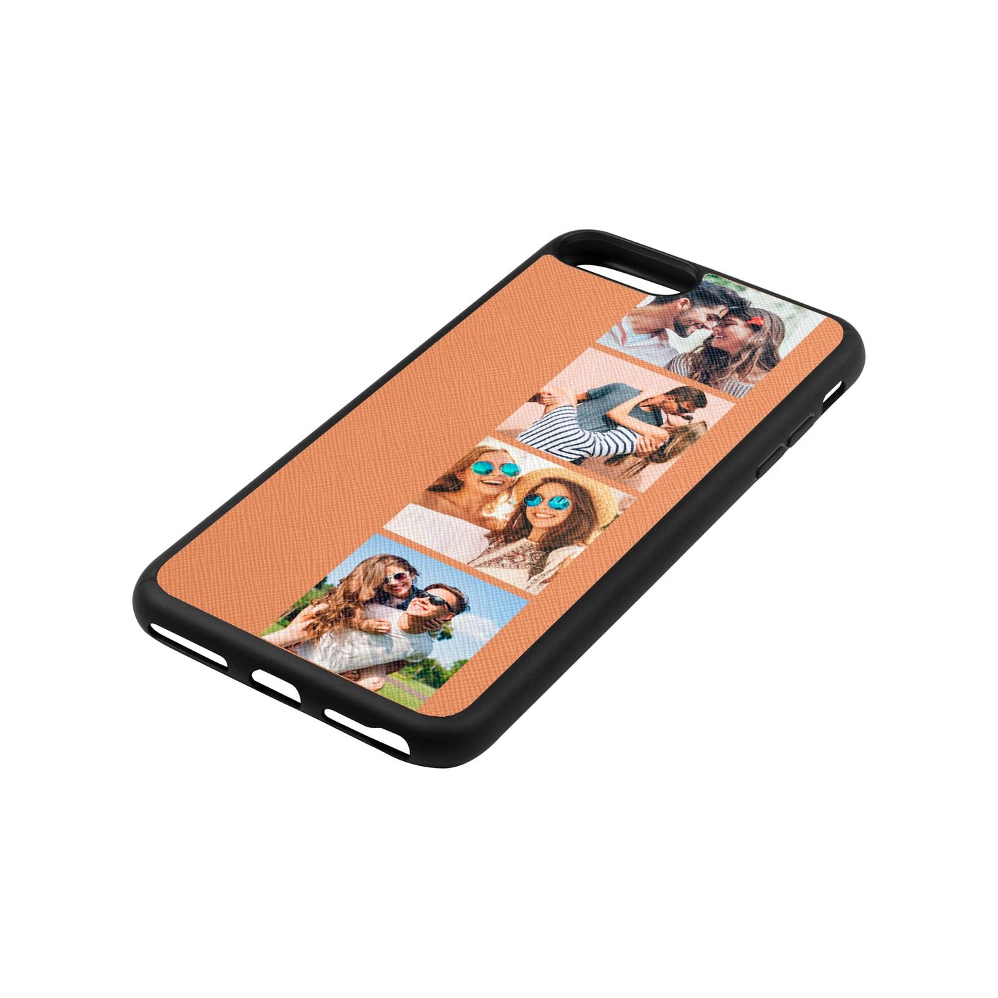 Photo Strip Montage Upload Orange Saffiano Leather iPhone 8 Plus Case Side Angle