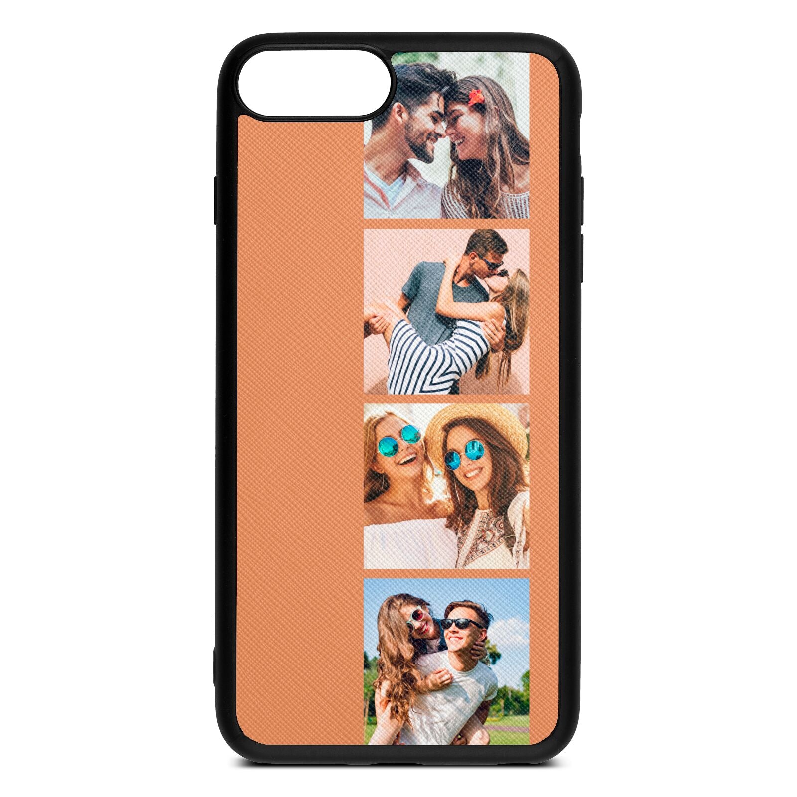 Photo Strip Montage Upload Orange Saffiano Leather iPhone 8 Plus Case