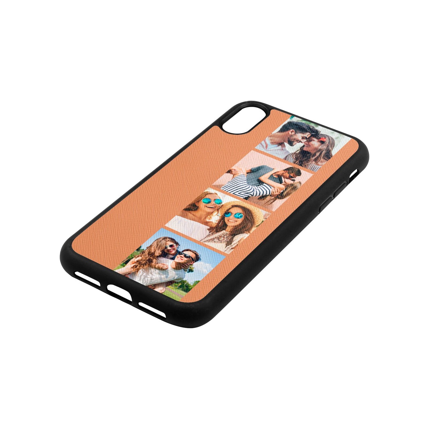 Photo Strip Montage Upload Orange Saffiano Leather iPhone Xr Case Side Angle