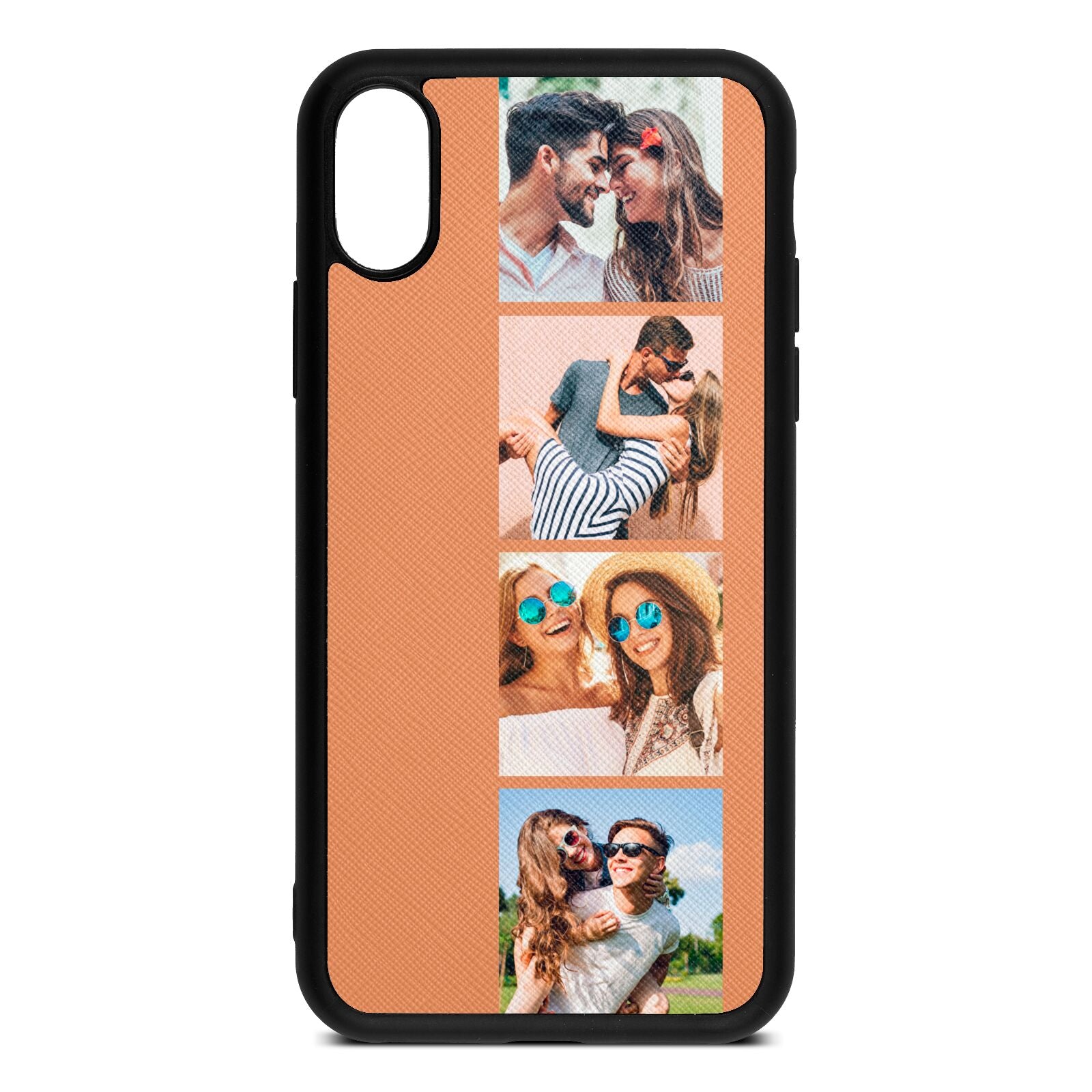 Photo Strip Montage Upload Orange Saffiano Leather iPhone Xs Case