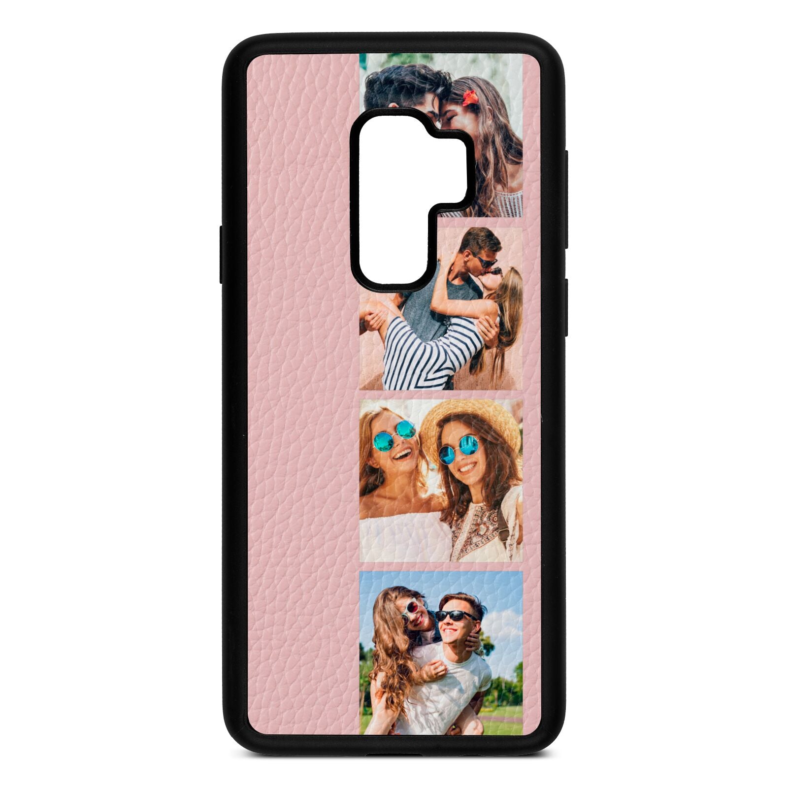 Photo Strip Montage Upload Pink Pebble Leather Samsung S9 Plus Case