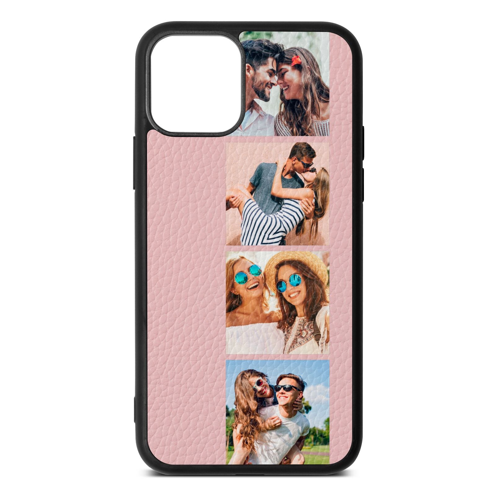 Photo Strip Montage Upload Pink Pebble Leather iPhone 11 Case